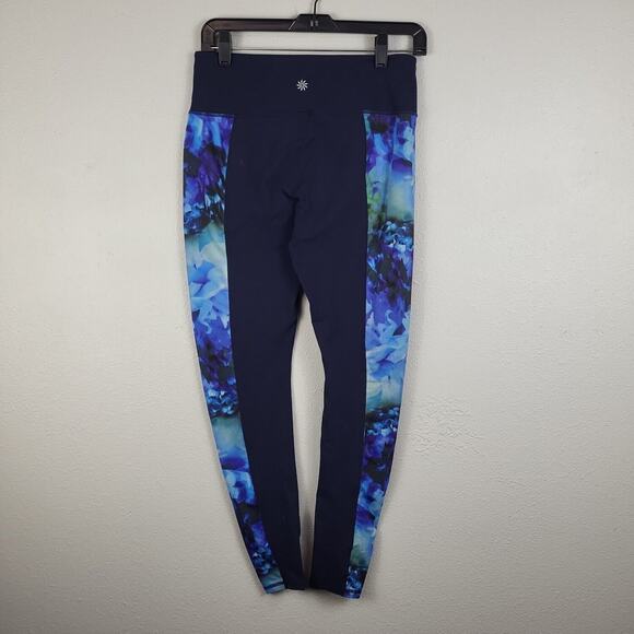 Athleta Womens Blue Floral Side Panels Inside Pocket Compression Leggings Size M - Picture 2 of 9